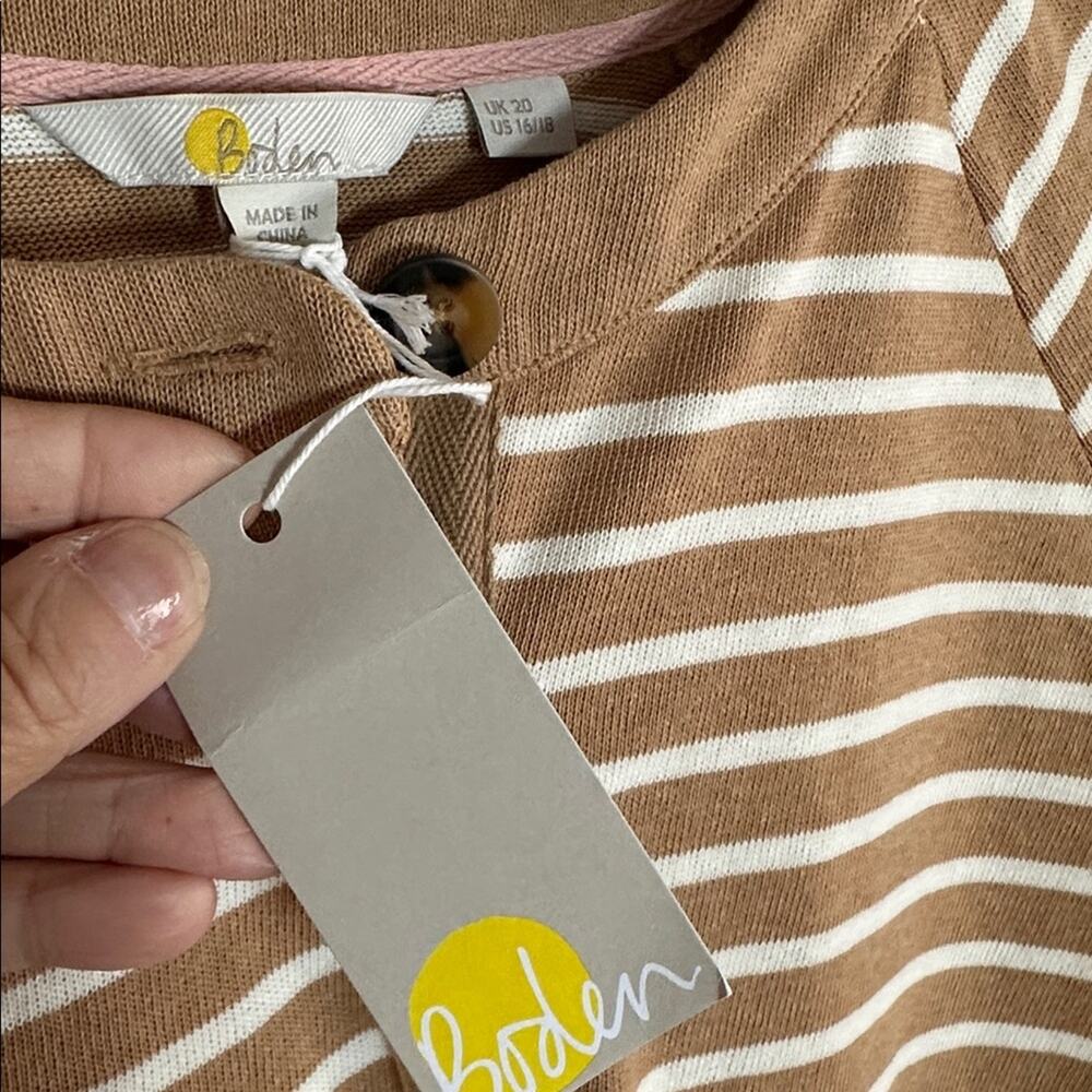 NEW Boden Henley Breton Camel Tan Striped Long Sleeve Shirt Sweatshirt US 16/18 - Picture 4 of 11